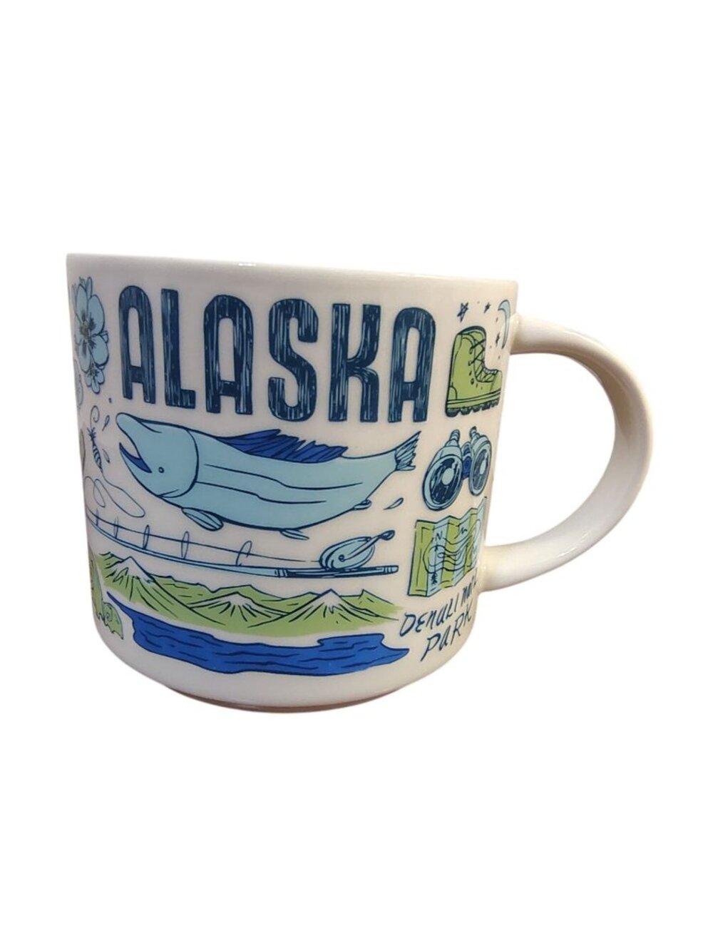 Starbucks Been There Series Alaska Coffee Cup Mug Denali Salmon Blue Green